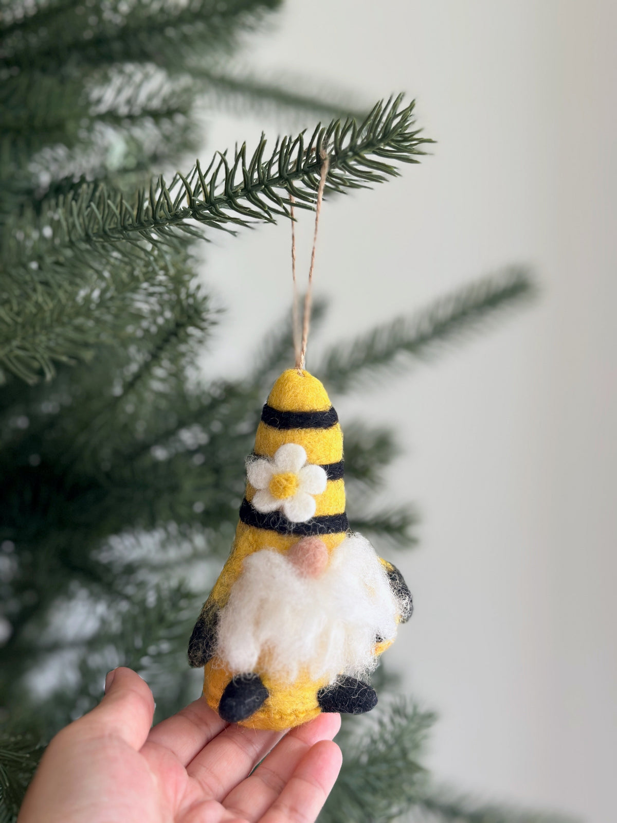 Bumblebee Gnome Ornament – Handmade Wool Felt Holiday Decor