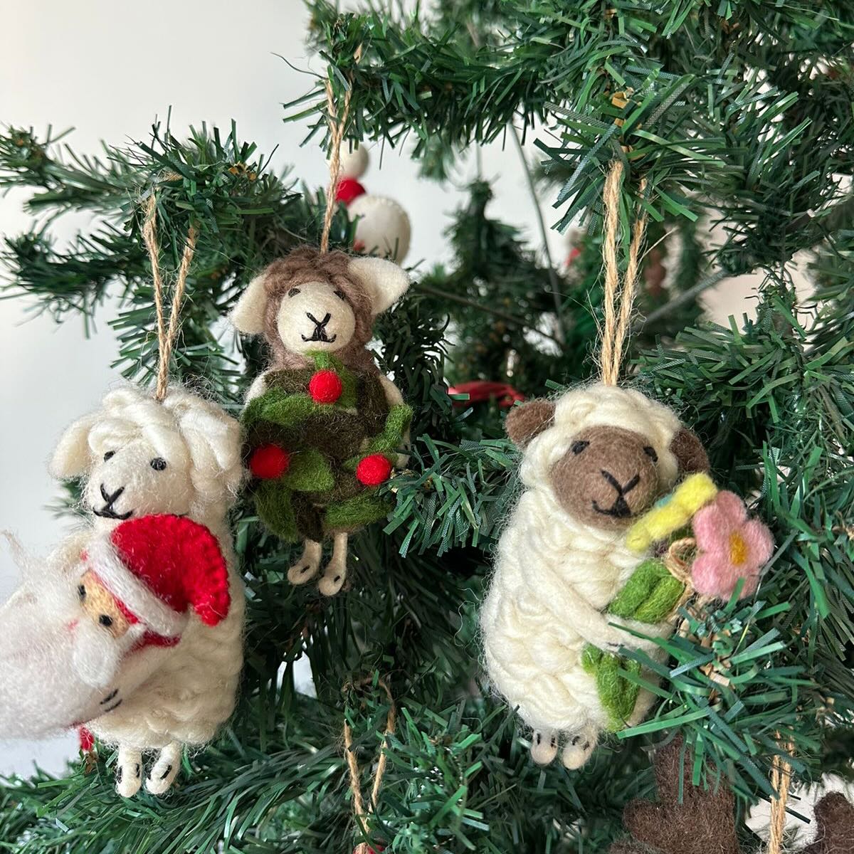 Sheep Christmas Ornament Set of 4 – Handmade Wool Felt Holiday Decor