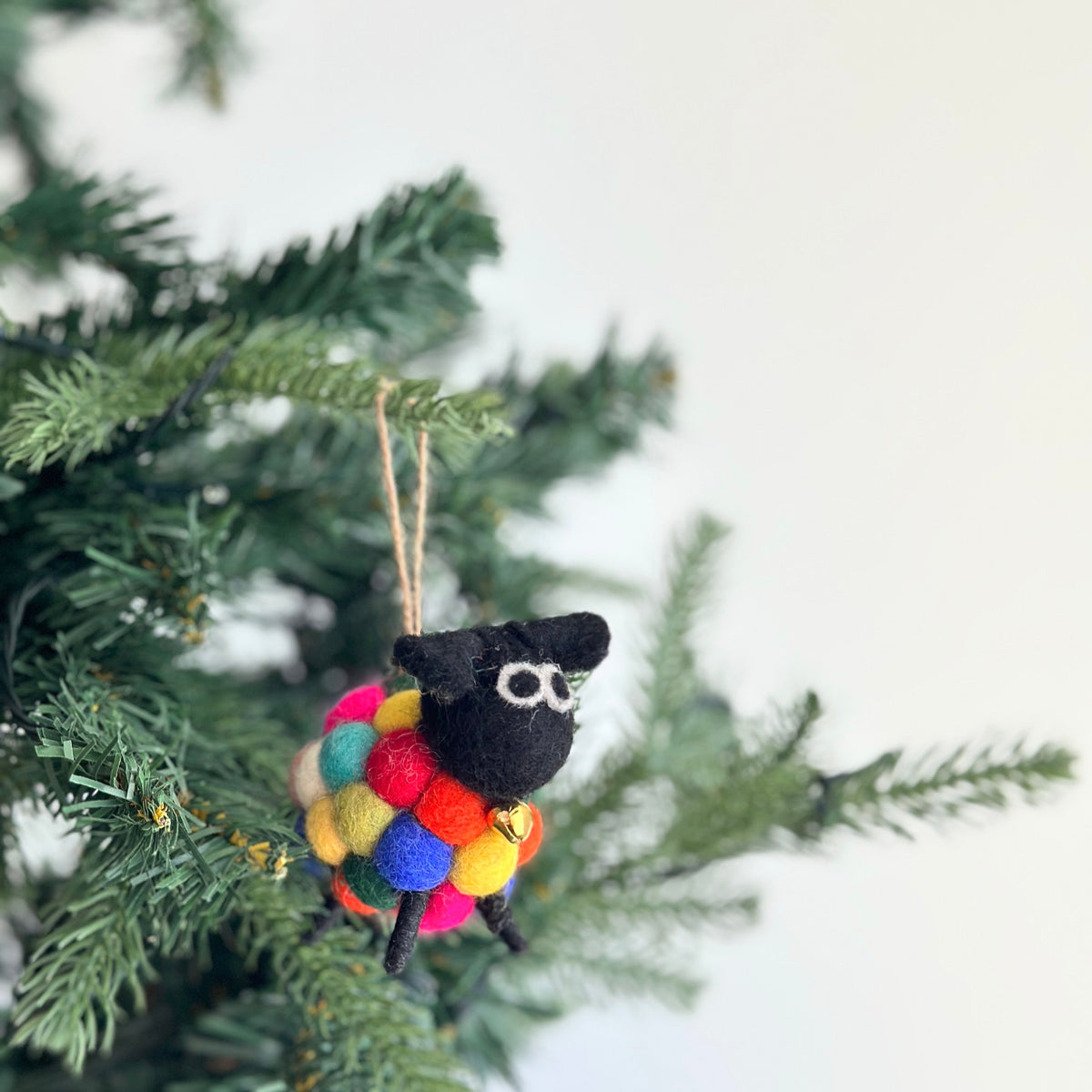 Mini Pompom Sheep Christmas Ornament Set of 2 – Handmade Wool Felt