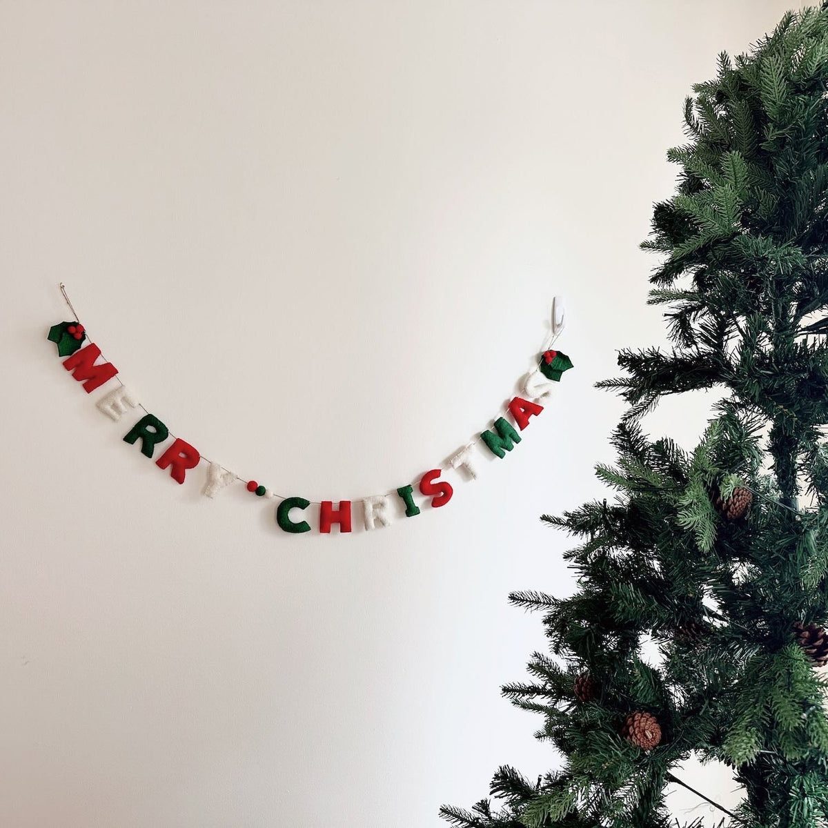 Merry Christmas Felt Garland – Hand-Stitched Wool Felt Letters, 55"