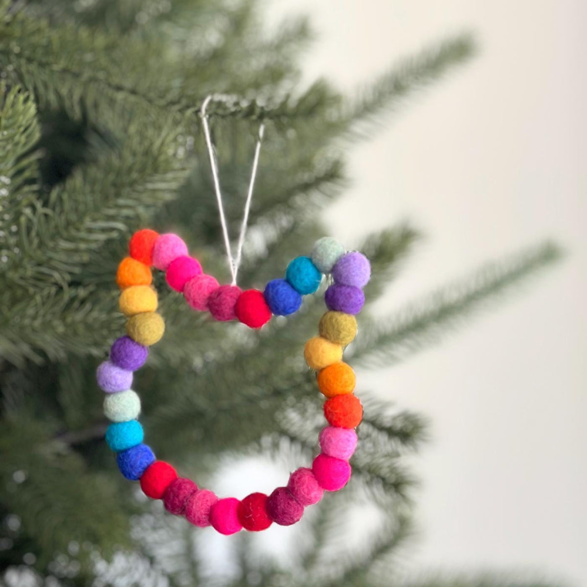 Mini Pom Pom Wreath Ornament – Handmade Wool Felt Holiday Decor