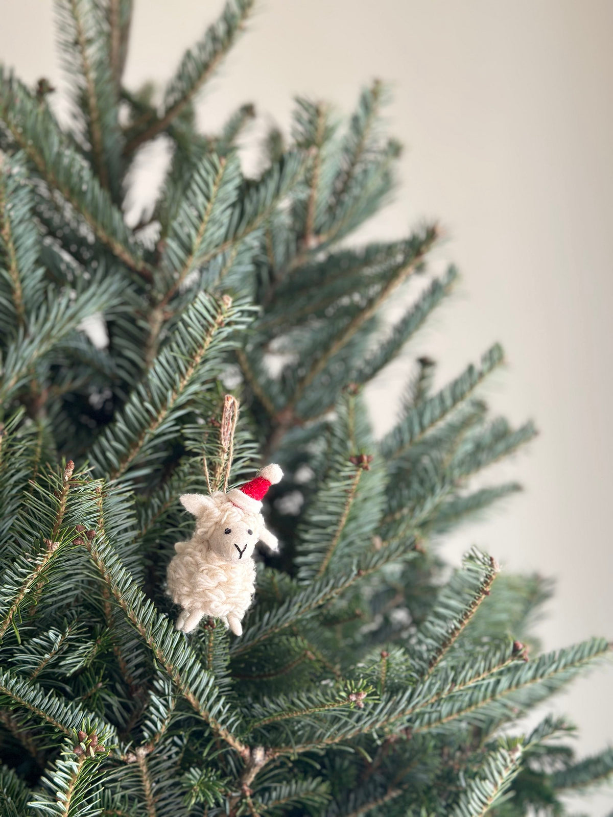 Mini Sheep with Christmas Hat Ornament – Handmade Wool Felt Holiday Decor