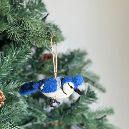 Blue Jay Ornament – Handmade Wool Felt Holiday Decor