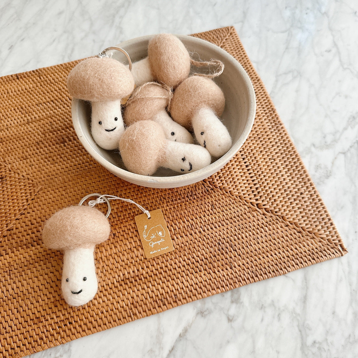 Smiley Mushroom Ornament – Handmade Wool Felt Holiday Decor