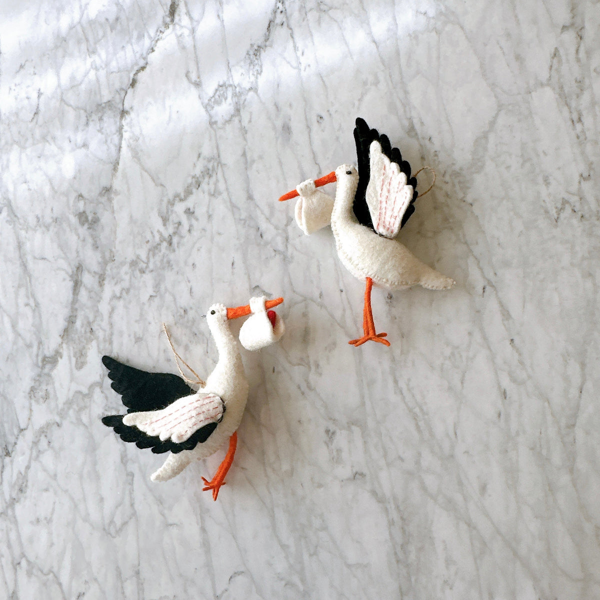 Hand-Stitched Stork Ornament – Handmade Wool Felt Holiday Decor