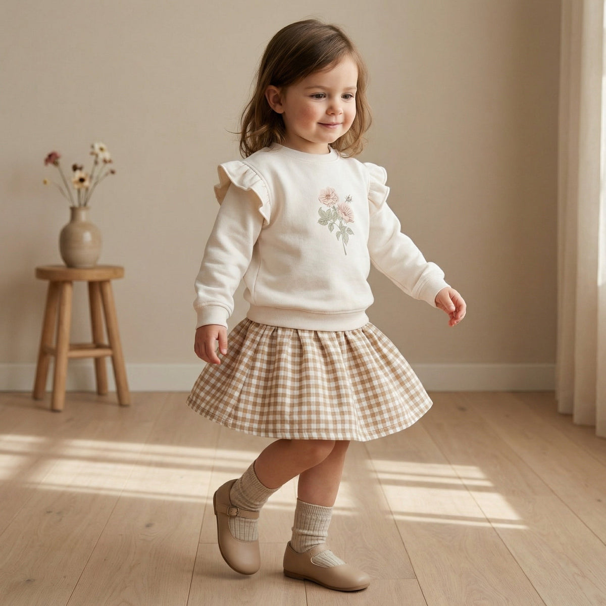 Organic Cotton Twill Skirt for Toddlers – Oat Gingham