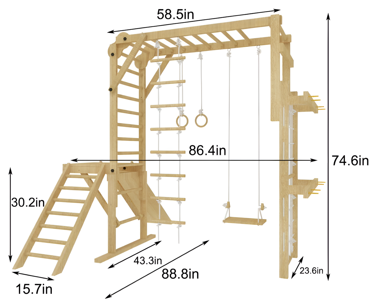 Avenlur Grove 8-in-1 Foldable Wall-Mounted Indoor Jungle Gym with Slide, Rope Net & Swing