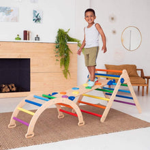 Load image into Gallery viewer, Wood and Hearts Eco-Friendly Wooden Montessori Climbing 3-in-1 Set | Foldable Triangle, Climbing Arch, Rocker Board