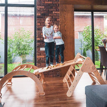 Load image into Gallery viewer, Wood and Hearts Eco-Friendly Wooden Montessori Climbing 3-in-1 Set | Foldable Triangle, Climbing Arch, Rocker Board
