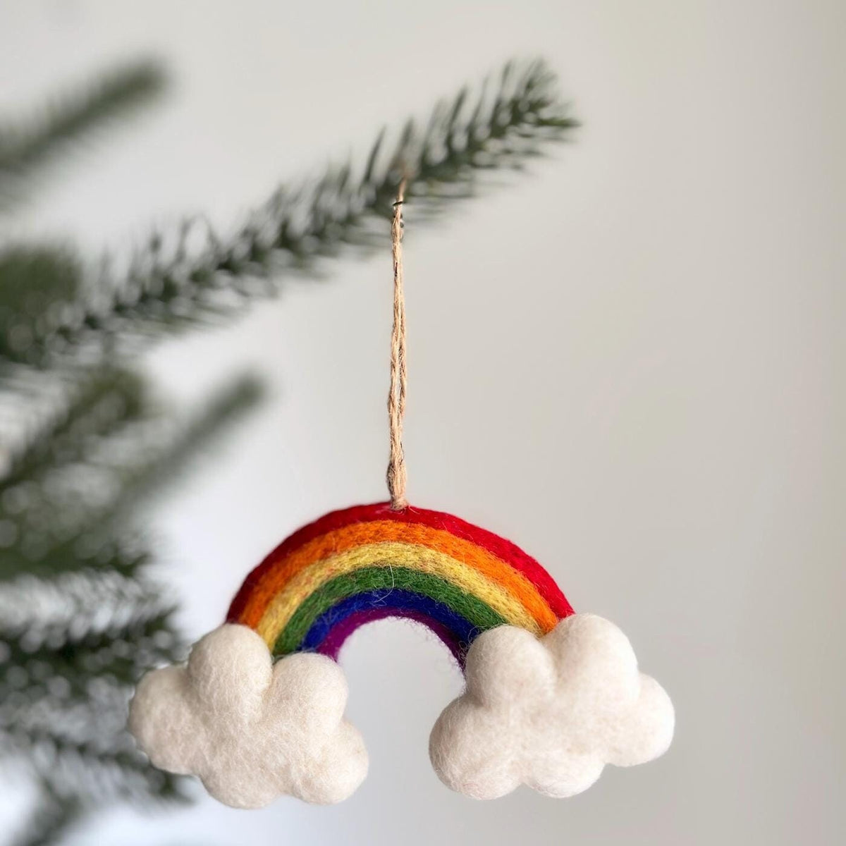 Rainbow Cloud Christmas Ornament – Handmade Wool Felt Holiday Decor