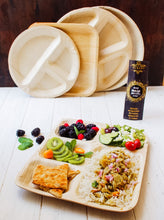 Load image into Gallery viewer, Ecozoi Disposable Eco-Friendly Plant Based Divided Plates, 5 Compartment 12" Rectangle Palm Leaf Plates, 25 Pack