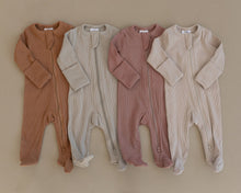 Load image into Gallery viewer, Mebie Baby Organic Cotton Ribbed Zipper Footed Pajamas Onesie | Dusty Rose