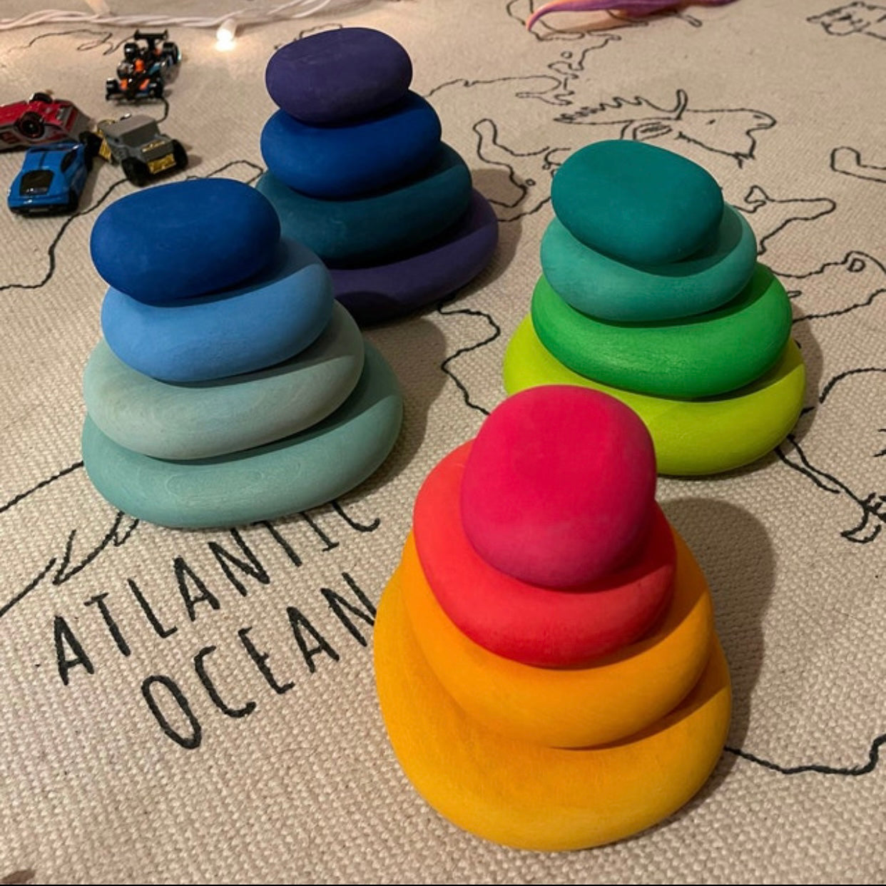 16 Pcs STAINED Wooden Stacking Pebbles Wooden Stacking Stones