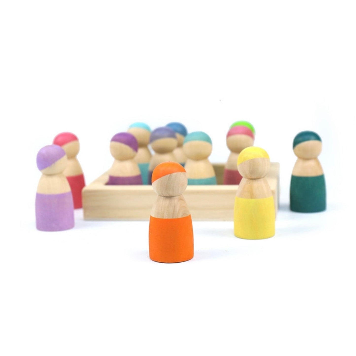 12 Pcs Little Peg Doll People in Tray in Pastel Colors