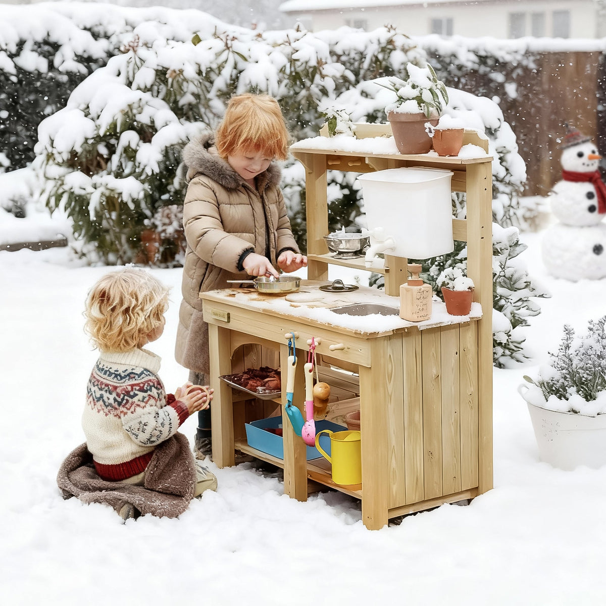 Tiny Land DuoPlay Mud Kitchen – Outdoor Wooden Play Kitchen with Water Tank