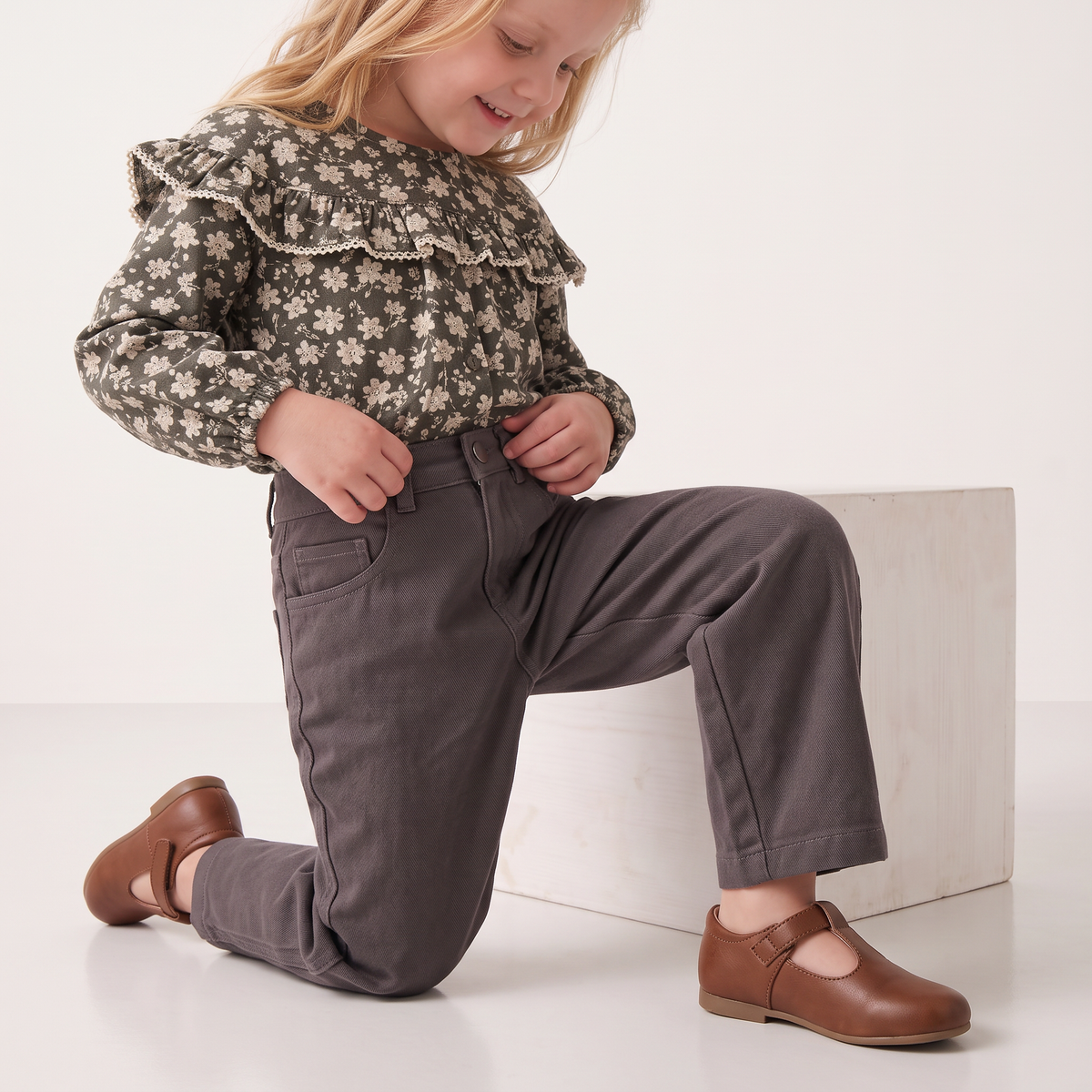 Organic Cotton Twill Barrel Pants for Babies & Toddlers – Charcoal