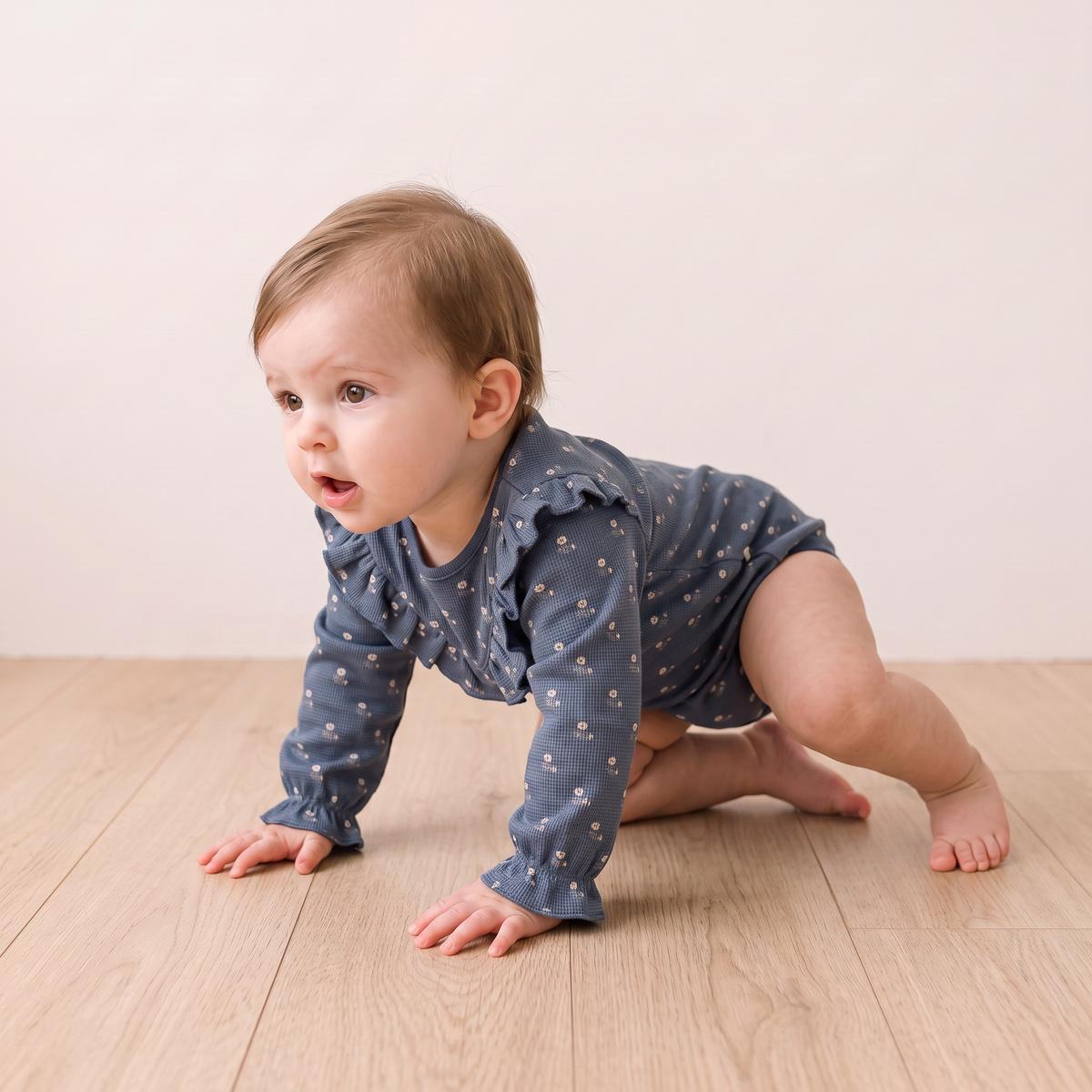 Organic Cotton Ruffle Bubble Romper for Babies – Indigo Blossom