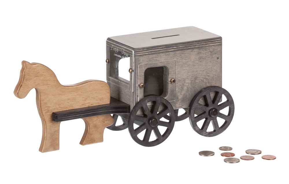 Amish-Made Wooden Horse & Buggy Penny Bank