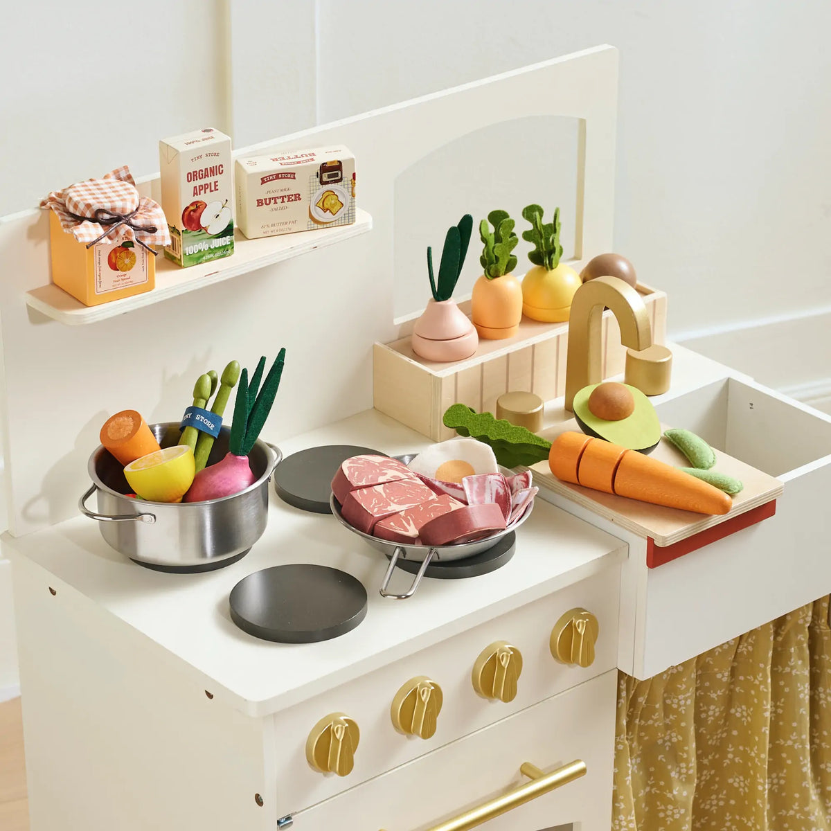 Tiny Land Meat & Seafood Play Food Set – Wood & Fabric Pretend Food
