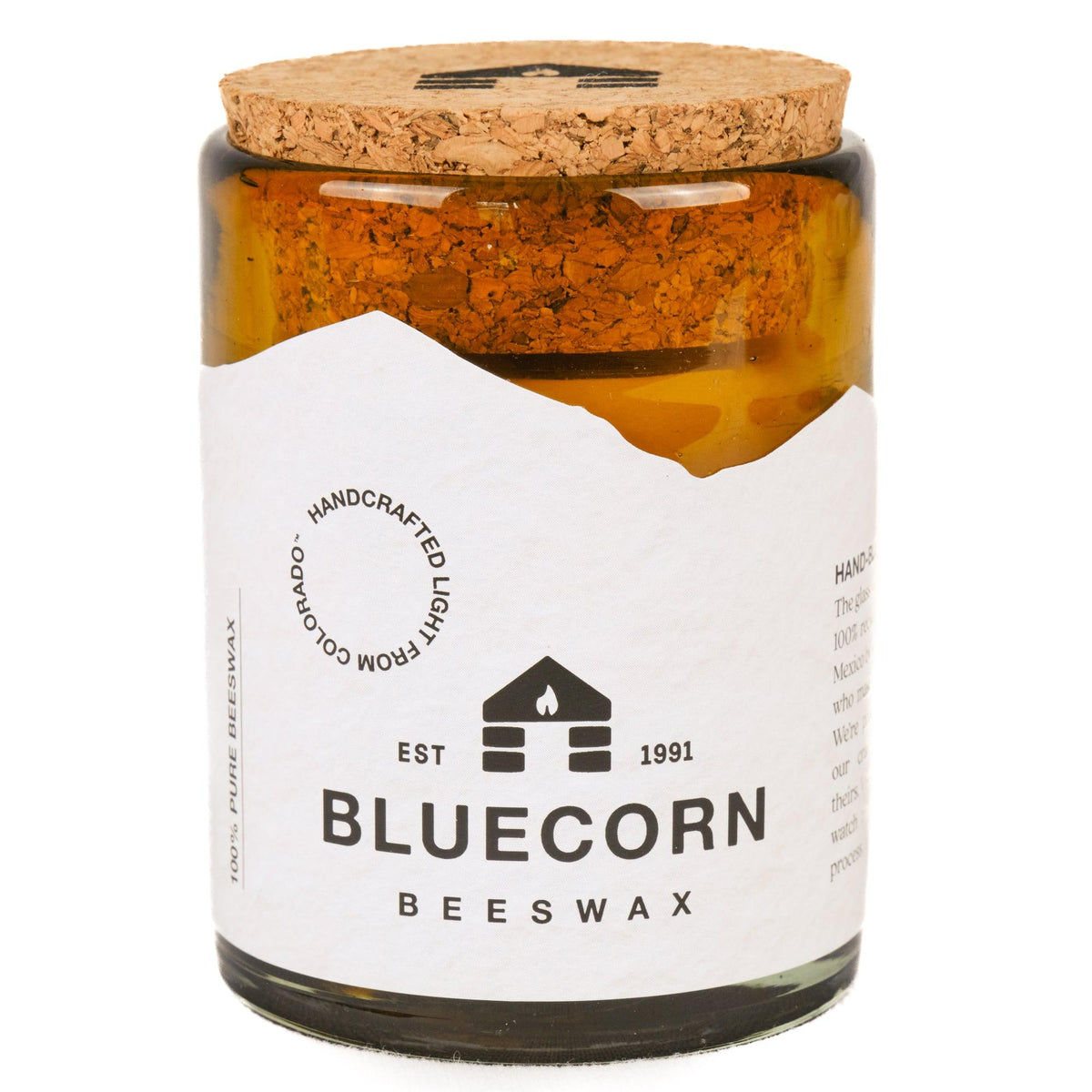 Bluecorn Raw Beeswax Candle in Recycled Blown Glass – 8 oz or 22 oz 3-Wick