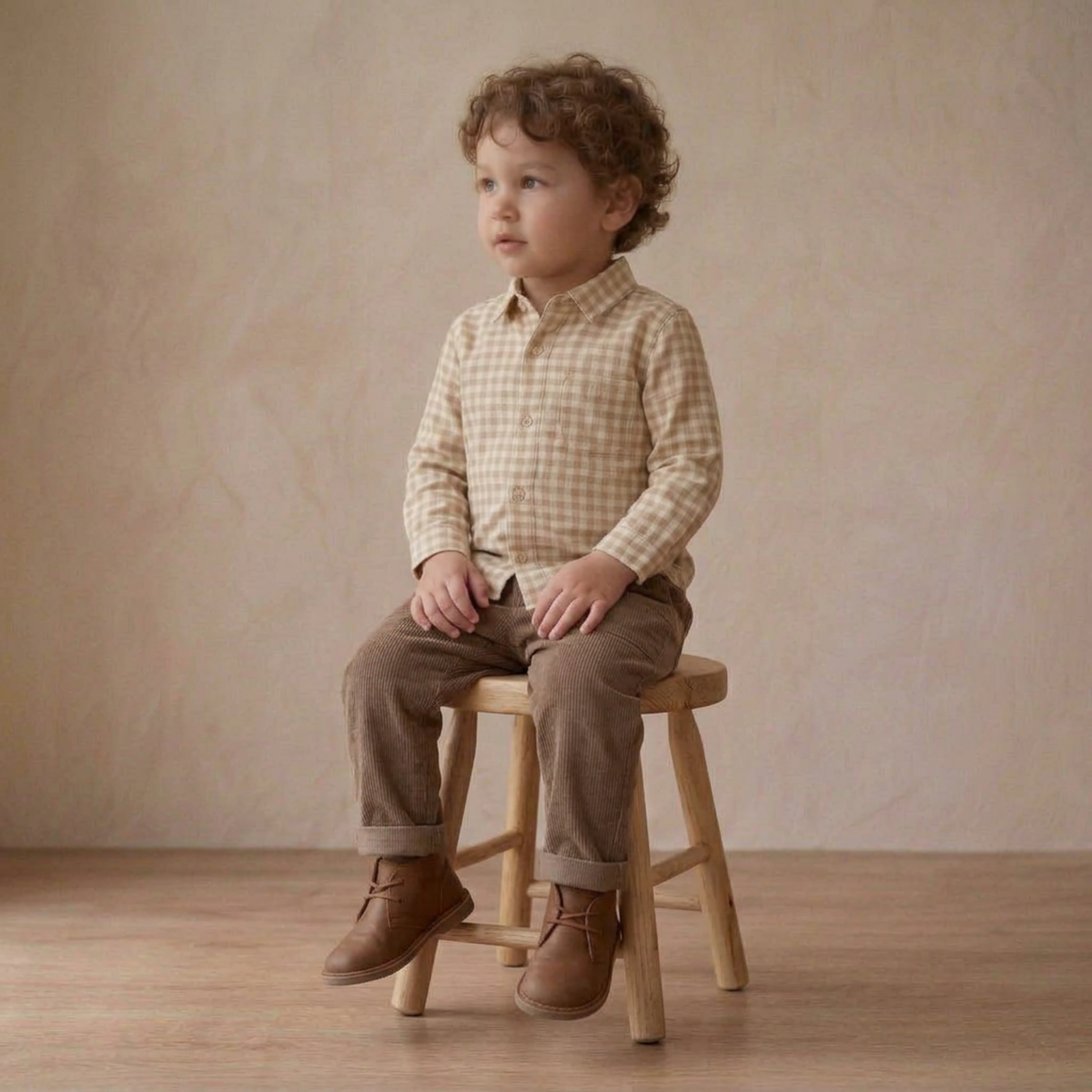 Organic Collared Long Sleeve Shirt for Toddlers – Oat Gingham