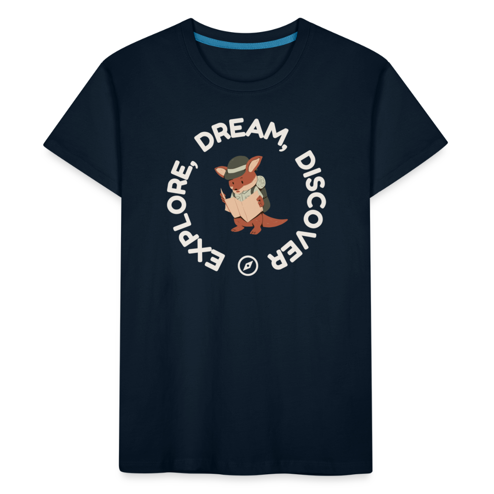 Kid’s Organic Unisex T-Shirt | Explore, Dream, Discover - deep navy