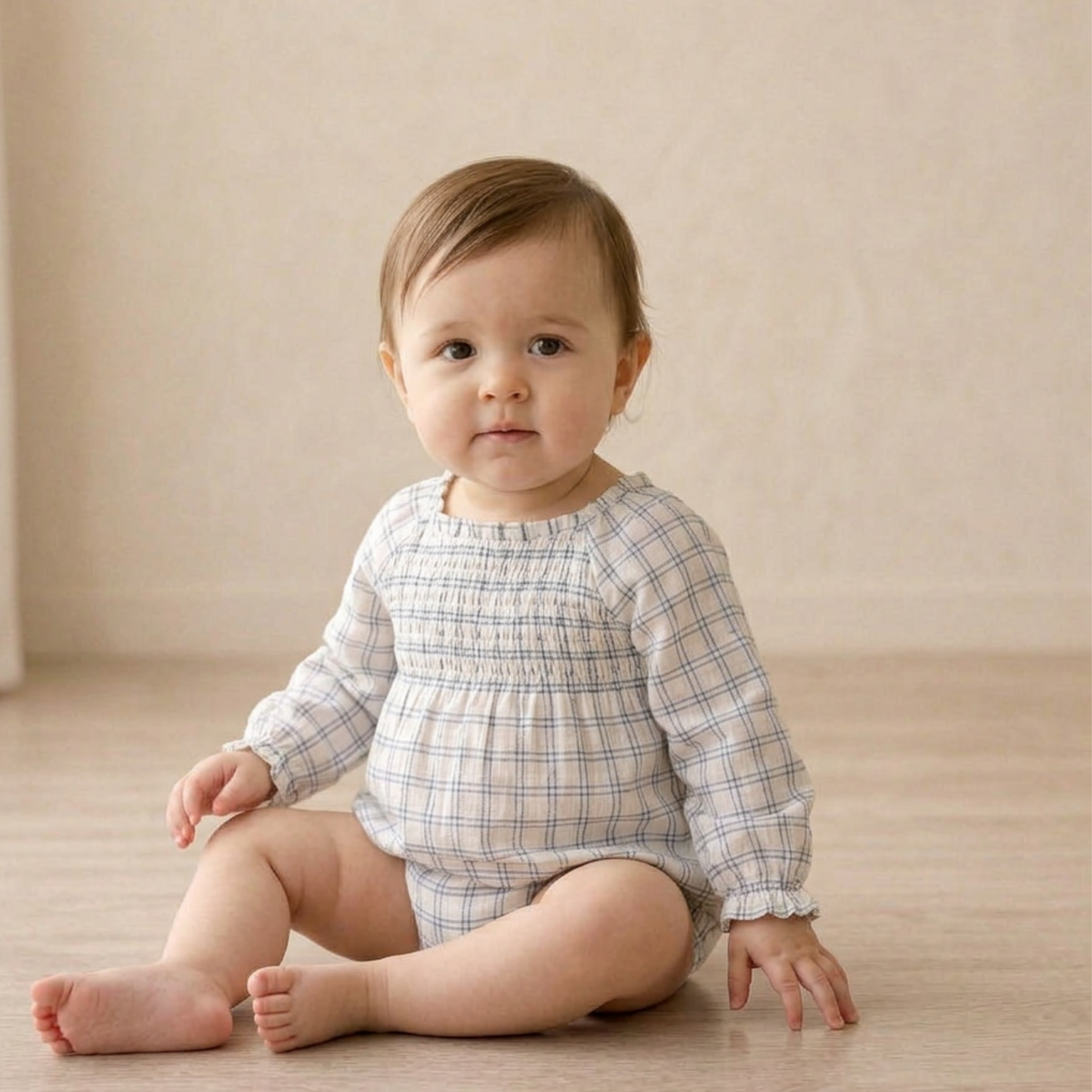 Organic Cotton Smocked Long Sleeve Romper for Babies – Window Plaids
