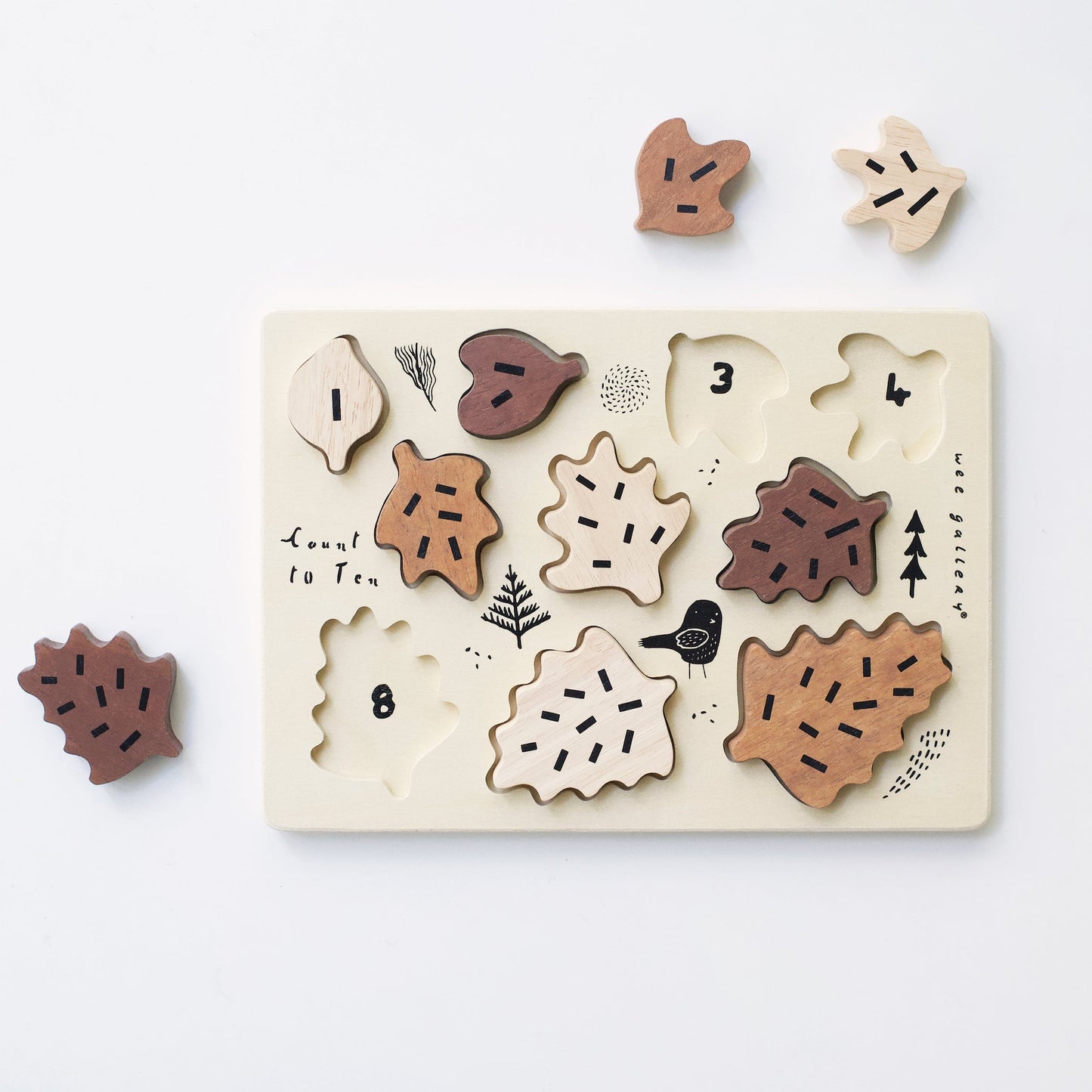 Wee Gallery Eco-Friendly Wooden Tray Toddler Puzzle - Count to 10 Leaves