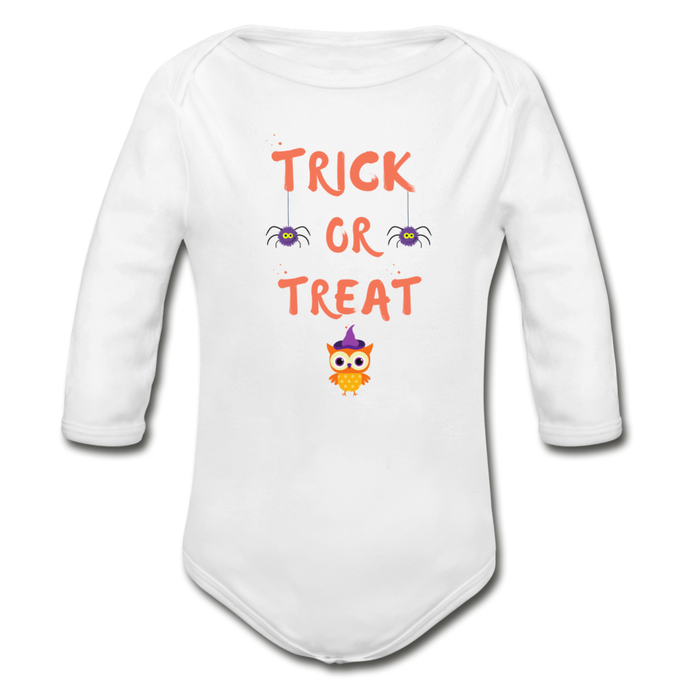 Trick or Treat Organic Long Sleeve Onesie - white