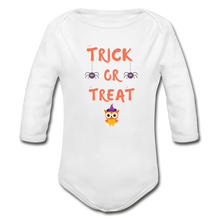 Load image into Gallery viewer, Trick or Treat Organic Long Sleeve Onesie - white