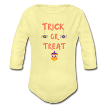Load image into Gallery viewer, Trick or Treat Organic Long Sleeve Onesie - washed yellow