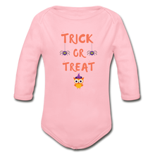 Load image into Gallery viewer, Trick or Treat Organic Long Sleeve Onesie - light pink