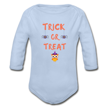 Load image into Gallery viewer, Trick or Treat Organic Long Sleeve Onesie - sky
