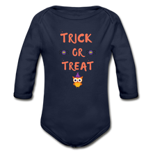 Load image into Gallery viewer, Trick or Treat Organic Long Sleeve Onesie - dark navy