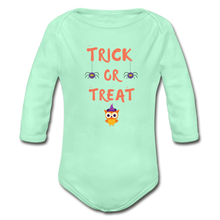 Load image into Gallery viewer, Trick or Treat Organic Long Sleeve Onesie - light mint