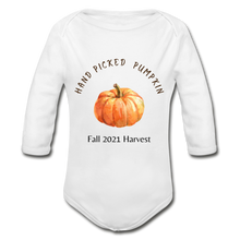 Load image into Gallery viewer, Hand Picked Pumpkin Organic Long Sleeve Onesie - white