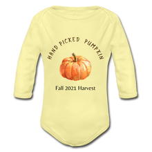 Load image into Gallery viewer, Hand Picked Pumpkin Organic Long Sleeve Onesie - washed yellow