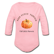 Load image into Gallery viewer, Hand Picked Pumpkin Organic Long Sleeve Onesie - light pink