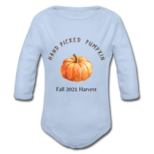 Load image into Gallery viewer, Hand Picked Pumpkin Organic Long Sleeve Onesie - sky
