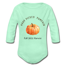 Load image into Gallery viewer, Hand Picked Pumpkin Organic Long Sleeve Onesie - light mint