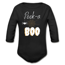 Load image into Gallery viewer, Peek-a-boo Halloween Organic Long Sleeve Onesie - black