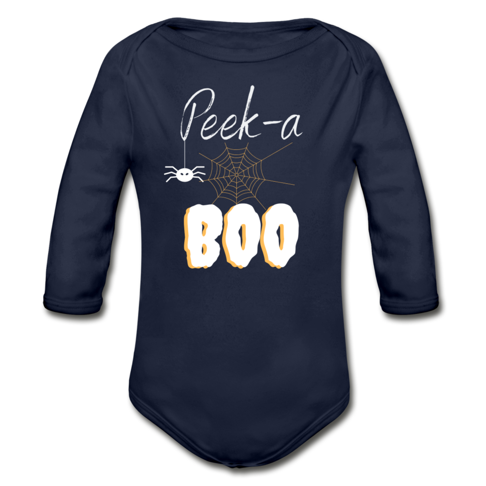 Peek-a-boo Halloween Organic Long Sleeve Onesie - dark navy