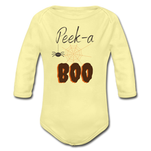 Load image into Gallery viewer, Peek-a-BOO Halloween Organic Long Sleeve Onesie - washed yellow