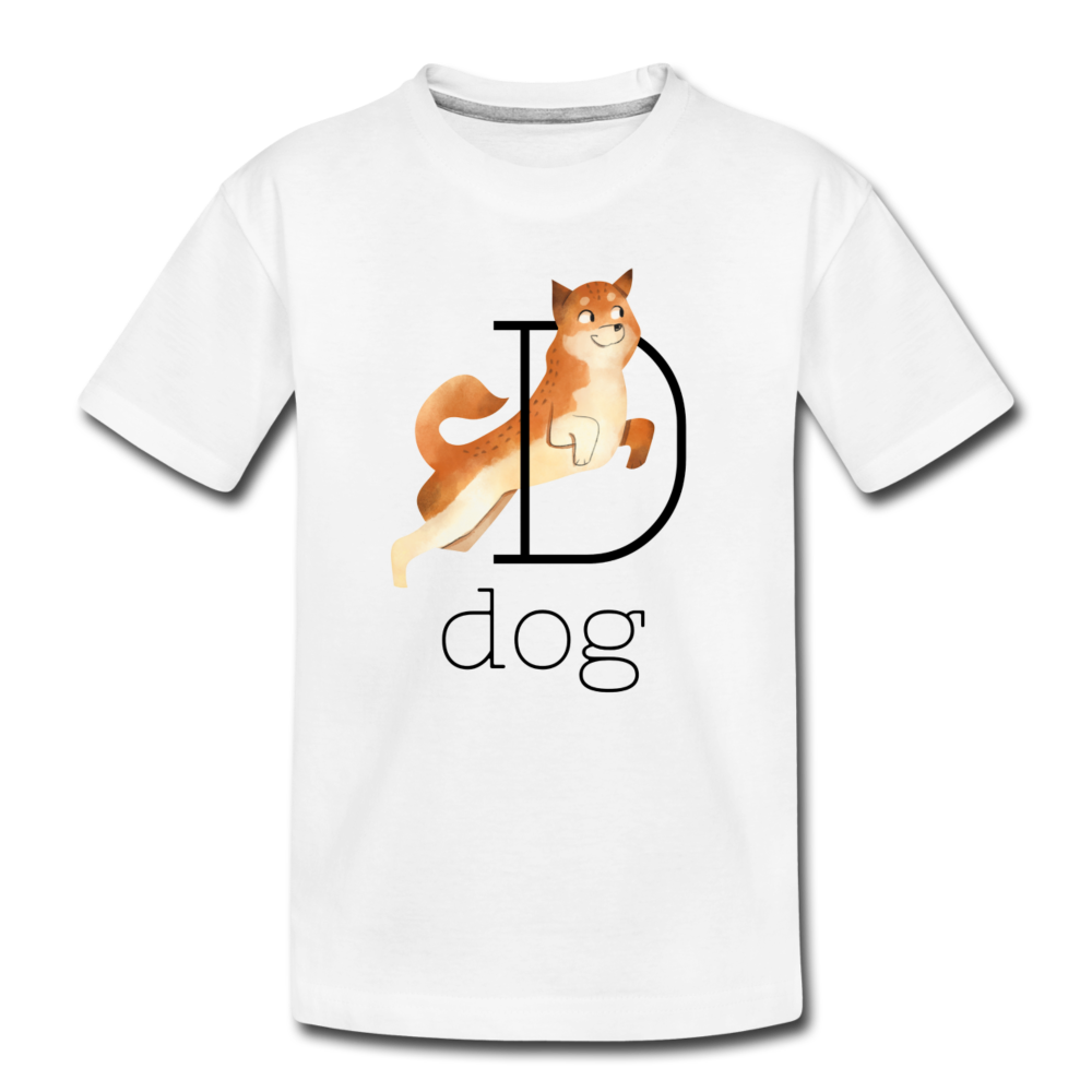 D is for Dog Alphabet Letter of the Day Organic Toddler T-shirt - white