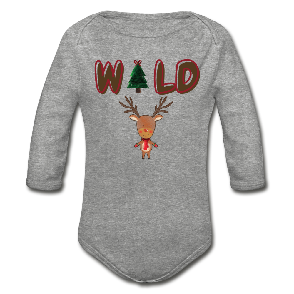 WILD Organic Long Sleeve Baby Christmas Onesie - heather grey