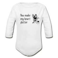Load image into Gallery viewer, "You Make My Heart Flutter" Organic Long Sleeve Onesie - white