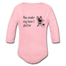 Load image into Gallery viewer, "You Make My Heart Flutter" Organic Long Sleeve Onesie - light pink