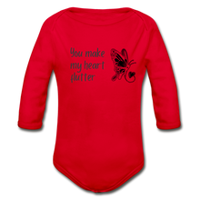 Load image into Gallery viewer, "You Make My Heart Flutter" Organic Long Sleeve Onesie - red