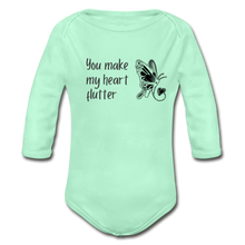 Load image into Gallery viewer, "You Make My Heart Flutter" Organic Long Sleeve Onesie - light mint