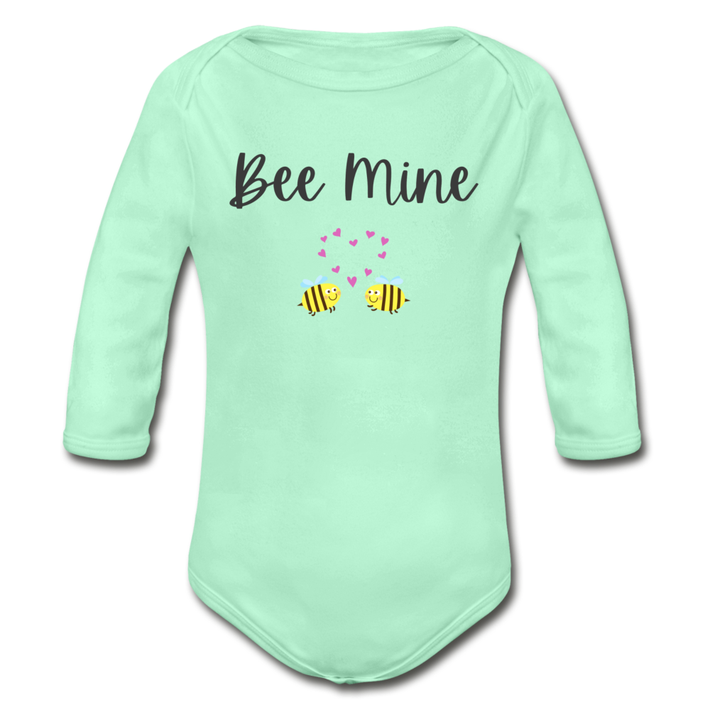 "Bee Mine" Organic Long Sleeve Onesie - light mint